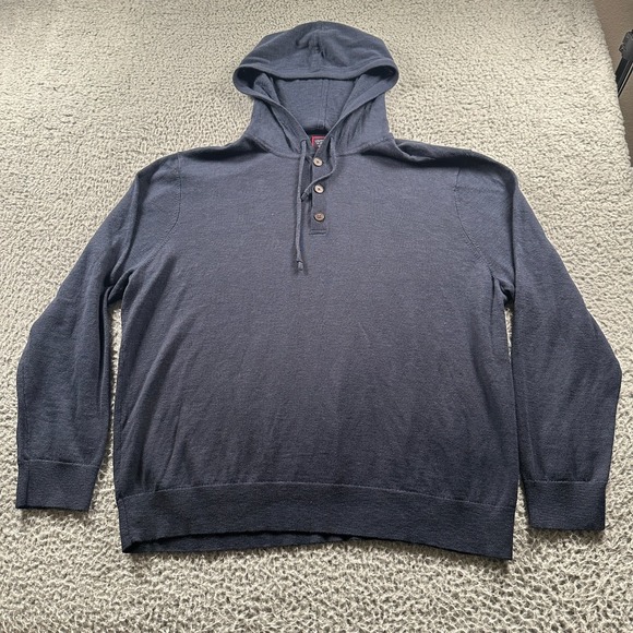 UNTUCKit Men's Hoodie XXL Navy Cotton Linen Pullover Button Sweater Knit - Picture 1 of 8